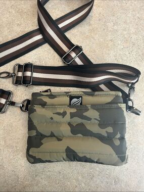 Think Royln Camoflauge Crossbody Bum Bag w/ Striped Adjustable Strap - Green
